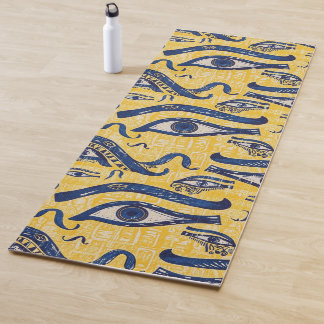 Yellow and Blue Egyptian Pattern - Eye of Horus Yoga Mat