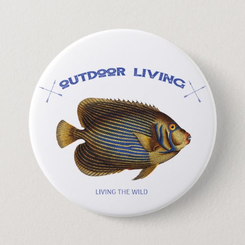 Yellow and blue fish design button