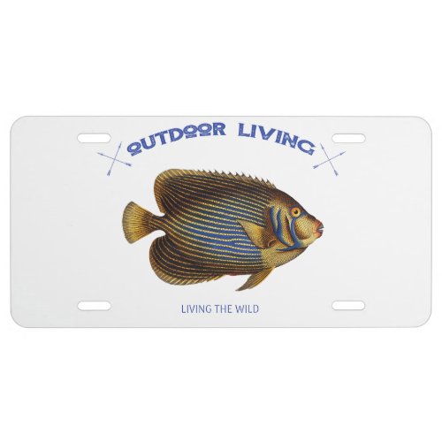 Yellow and blue fish design license plate