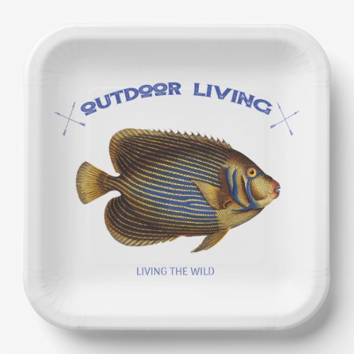 Yellow and blue fish design paper plates