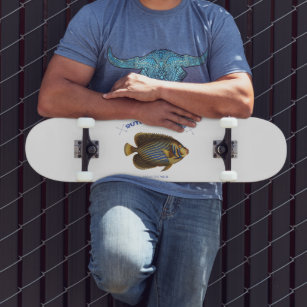 Yellow and blue fish design skateboard