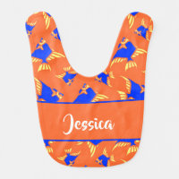 Yellow and blue fishes on orange baby bib