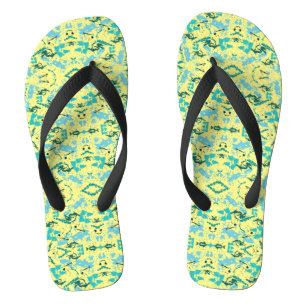 Yellow and Blue Flip Flops