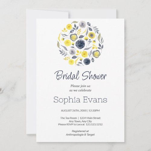Yellow and Blue Floral Bouquet Bridal Shower Invitation