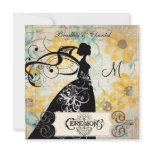 Yellow and Blue Floral Silhouette Bride Invite