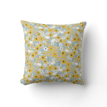 Yellow and Blue Floral throw pillow, Accent