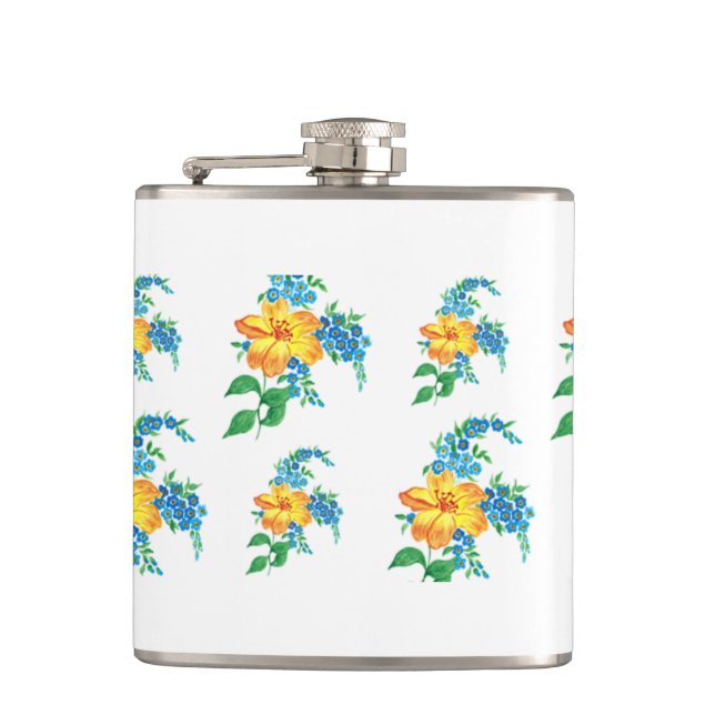 Yellow and Blue Flower  Flask (Front)