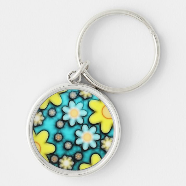 Yellow and Blue Flower Power Art Keychain (Front)