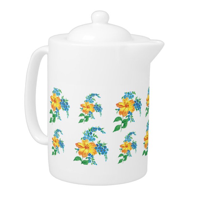 Yellow and Blue Flower  Teapot (Left)