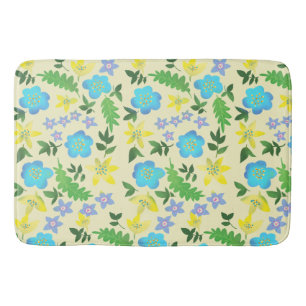 Yellow and blue flowers bath mat