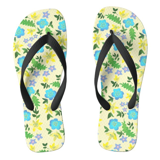 yellow and blue flowers flip flops (Footbed)