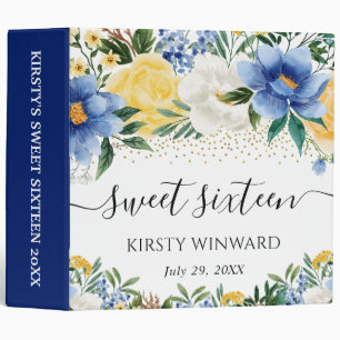 Yellow and Blue Flowers Sweet 16 Photo Album 3 Ring Binder