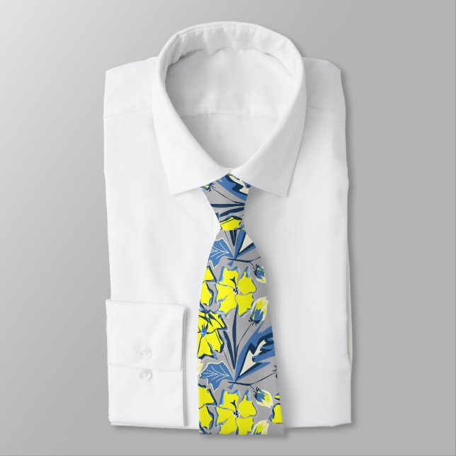 Yellow and blue flowers with sparkles neck tie (Tied)