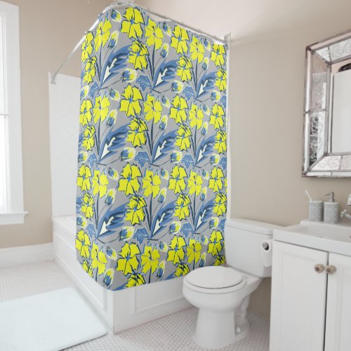 Yellow and blue flowers with sparkles shower curt shower curtain