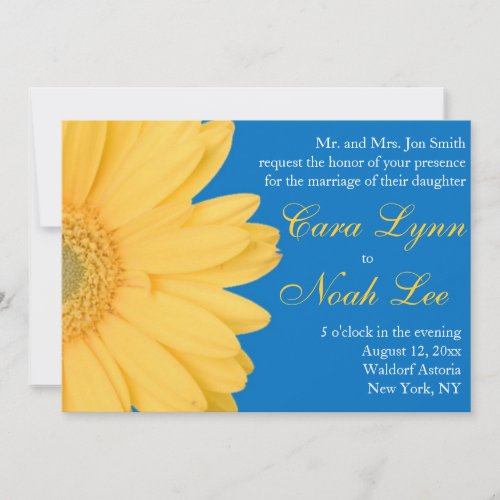 Yellow and Blue Gerber Daisy Wedding Invitation