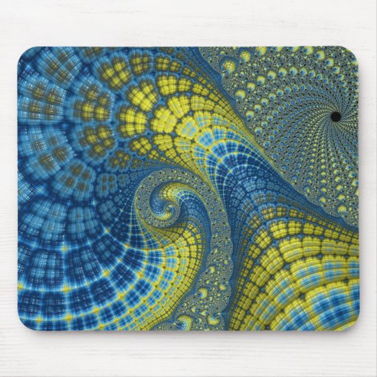 Yellow and Blue Groovy Batik Look Fractal Abstract Mouse Pad