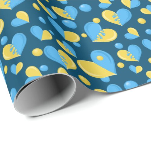 Yellow and blue hearts  wrapping paper