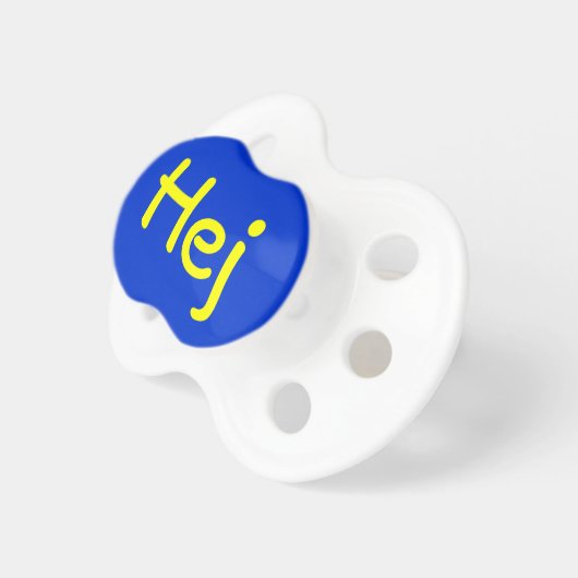 Yellow and Blue Hej Swedish Hello Cute Baby Binkie (Front Right)