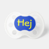 Yellow and Blue Hej Swedish Hello Cute Baby Binkie (Front)