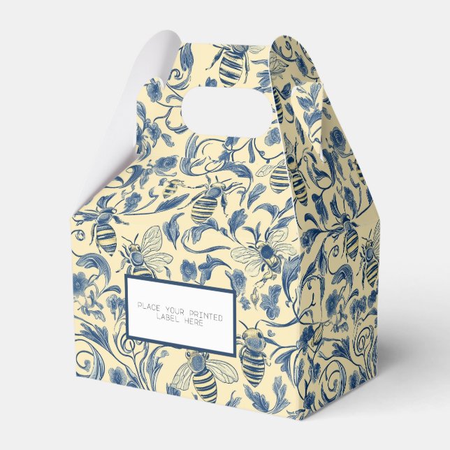 Yellow and Blue Honey Bees Toile Party Favor Box (Front Side)