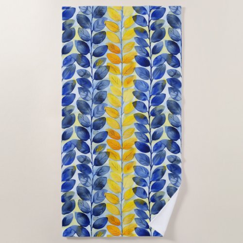 Yellow and Blue Leaves Beach Towel