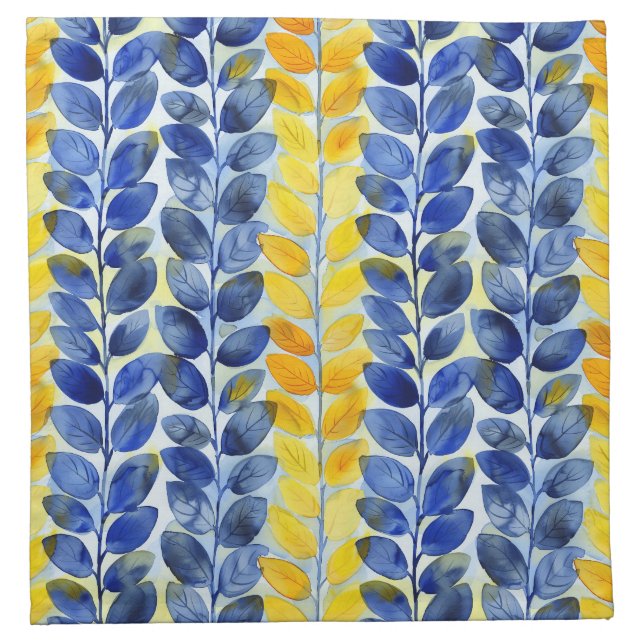 Yellow and Blue Leaves Cloth Napkin (Front)