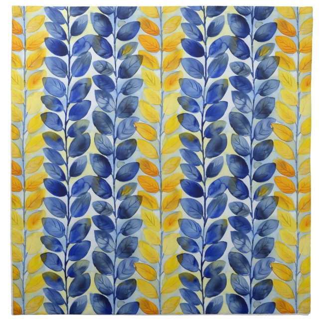 Yellow and Blue Leaves Cloth Napkin (Front)