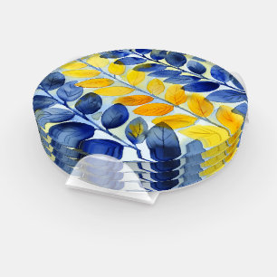 Yellow and Blue Leaves Coaster Set