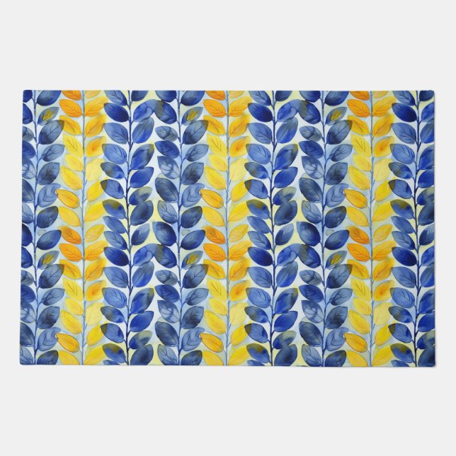 Yellow and Blue Leaves Doormat (Front)