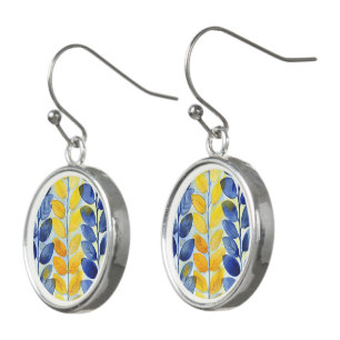 Yellow and Blue Leaves Earrings