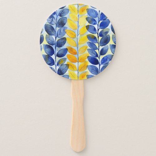 Yellow and Blue Leaves Hand Fan