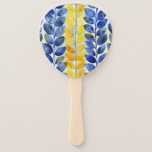 Yellow and Blue Leaves Hand Fan