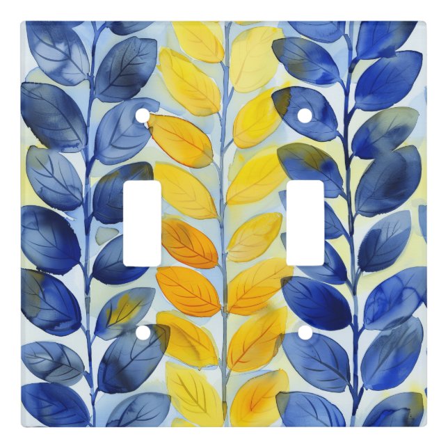 Yellow and Blue Leaves Light Switch Cover (Front)