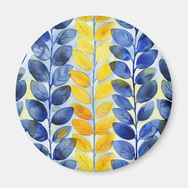 Yellow and Blue Leaves Magnet (Front)