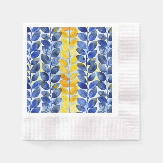 Yellow and Blue Leaves Napkins (Front)