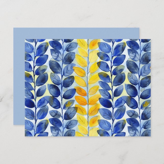 Yellow and Blue Leaves Note Card (Front/Back)