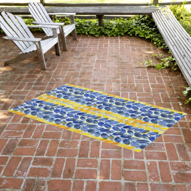 Yellow and Blue Leaves Outdoor Rug (Insitu (Outdoor 3))