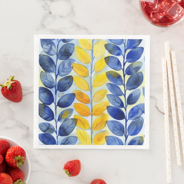 Yellow and Blue Leaves Paper Dinner Napkins (Insitu)