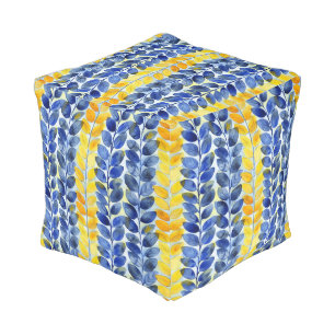 Yellow and Blue Leaves Pouf