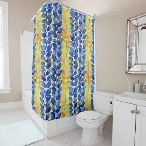 Yellow and Blue Leaves Shower Curtain