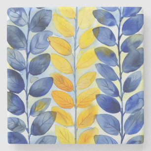 Yellow and Blue Leaves Stone Coaster