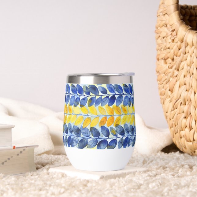 Yellow and Blue Leaves Thermal Wine Tumbler (Living Room)