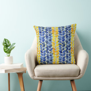 Yellow and Blue Leaves Throw Pillow