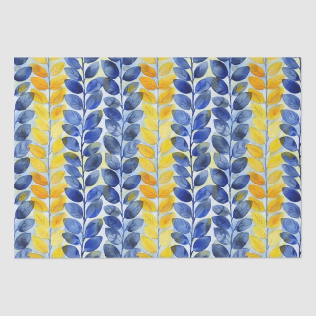 Yellow and Blue Leaves Tissue Paper (Front)