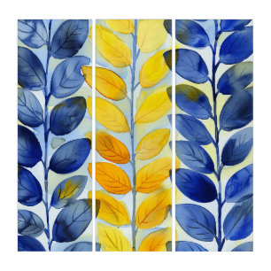 Yellow and Blue Leaves Triptych
