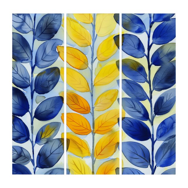 Yellow and Blue Leaves Triptych (Front)