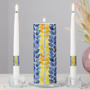 Yellow and Blue Leaves Unity Candle Set
