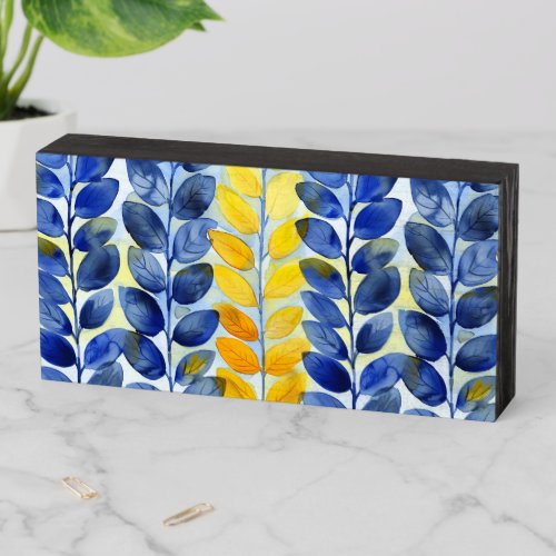 Yellow and Blue Leaves Wooden Box Sign