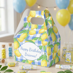 Yellow and Blue Lemon Gingham Custom Favor Boxes