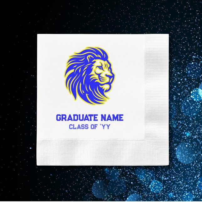 Yellow and Blue Lion Mascot Paper Party Napkins (Creator Uploaded)